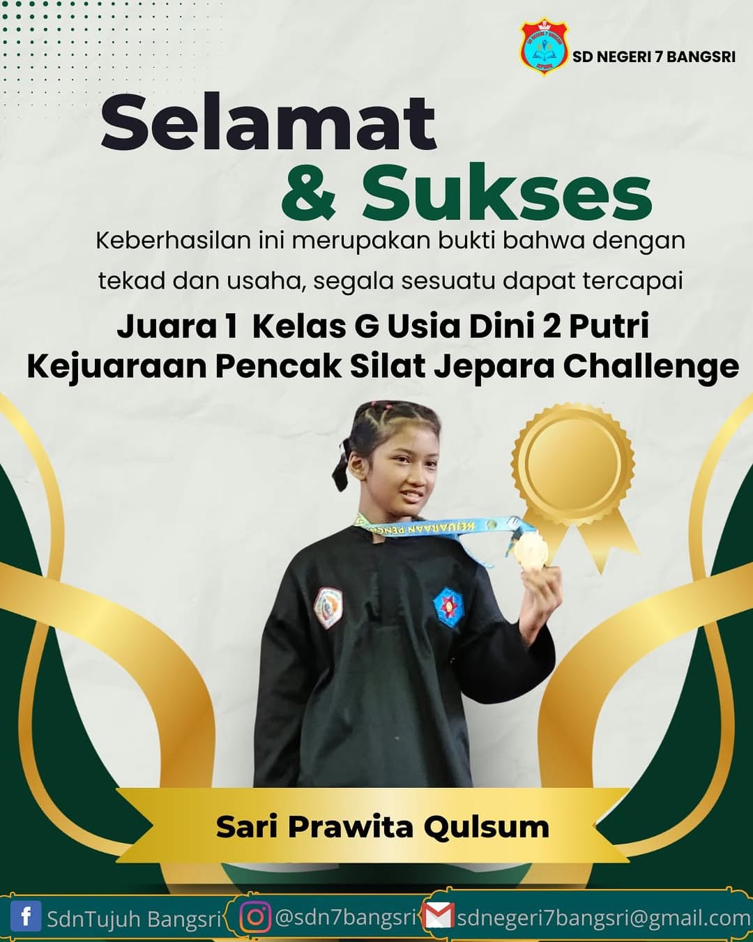 Juara 1 Kelas G Usia Dini 2 Putri Kejuaraan Pencak Silat Jepara Challenge